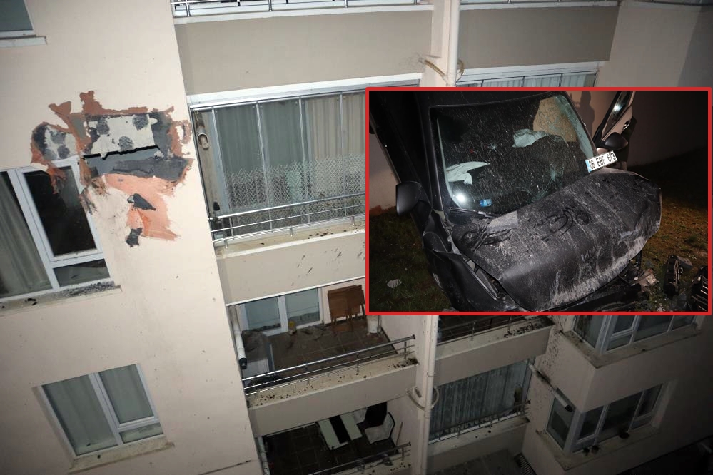 Böyle kaza görülmedi: Binanın üçüncü katına çarparak boşluğa düştü