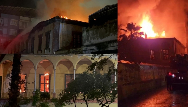 200 yıllık tarihi bina depreme direndi yangında kül oldu